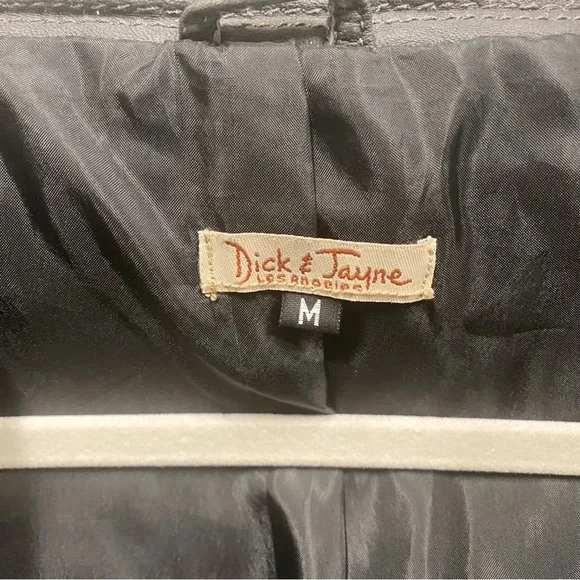 Dick & Jayne Charcoal Gray/Black Genuine Leather Belted Trench Coat - Picture 2 of 11